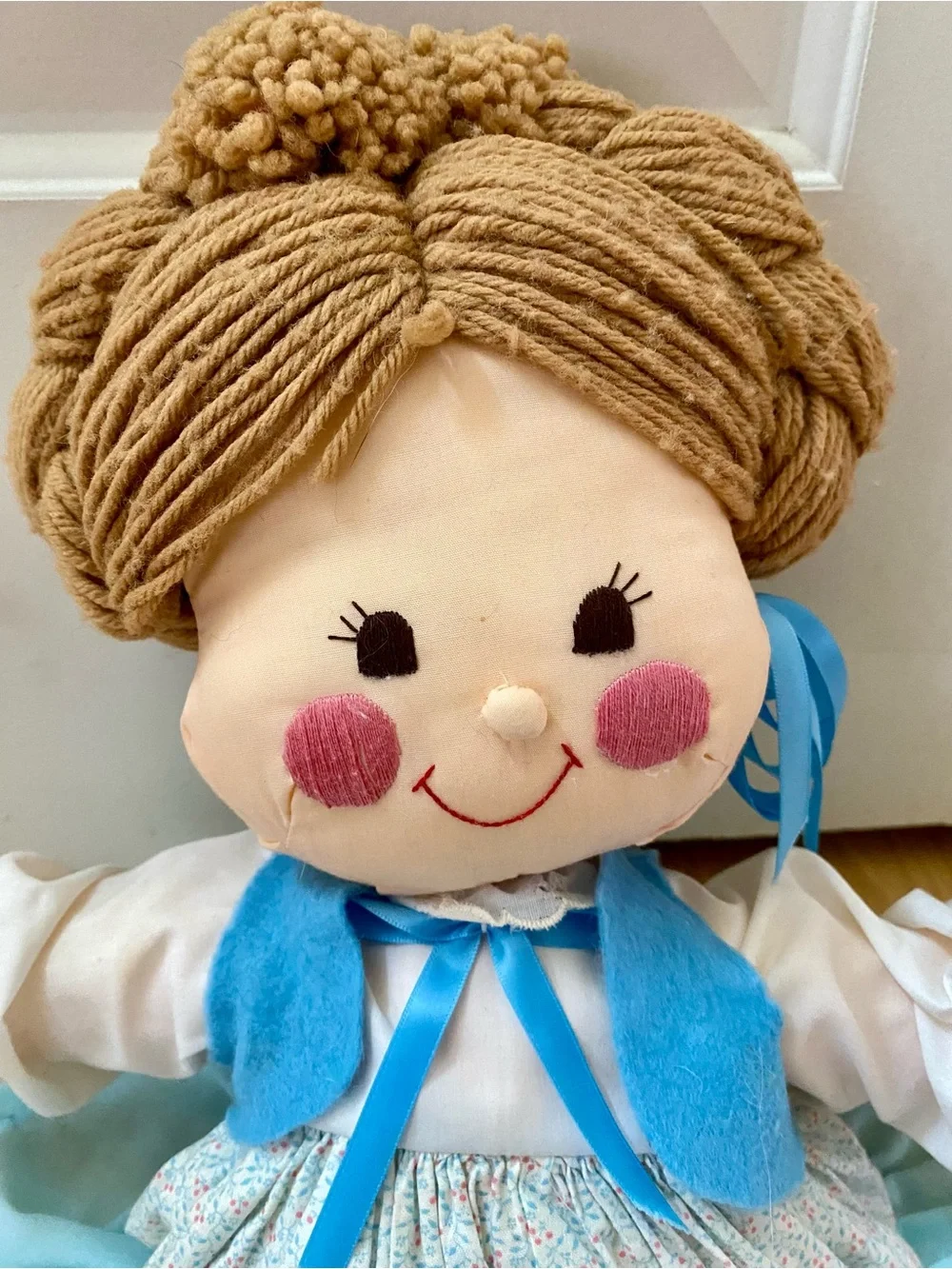 Rag Doll with Yarn Hair and Blue Dress 20”